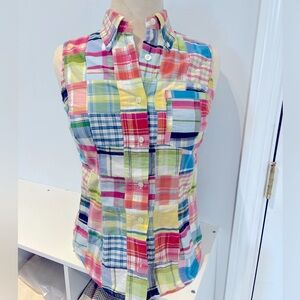Brooks Brothers size 2 sleeveless patchwork madras buttondown shirt. Like new